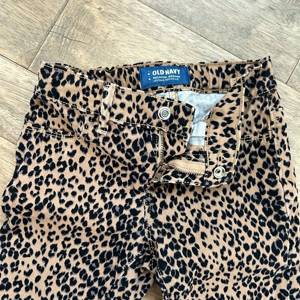 Old Navy Girls Jeggings Leopard Print and Dark Denim Skinny Jeans 7